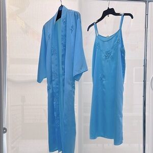 Blue Satin Nightgown and Robe Set | M